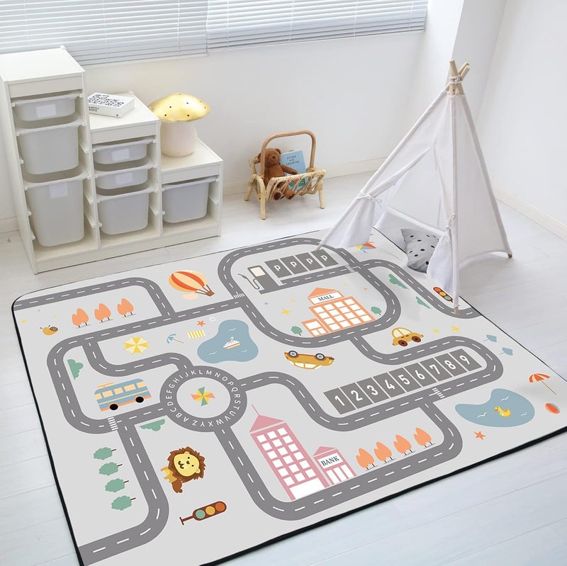 Loartee Soft Kids Educational Rug - 0.78" Thick Road Rug, ABC Alphabet & Numbers Play Mat for Toddlers, Game Area Rug, Baby Crawling Mats, Leisure Time, Gray - Image 2
